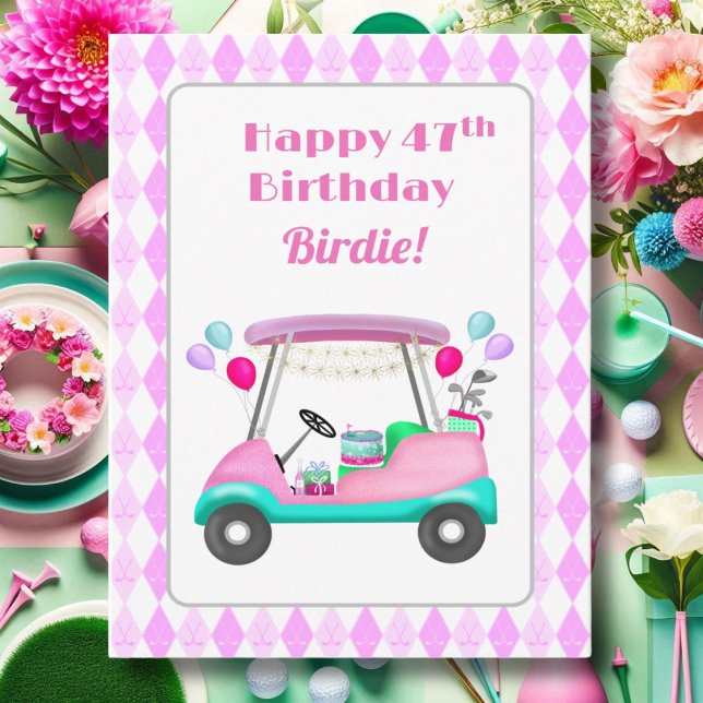 Tarjeta Elegante Fiesta de golf femenino Cart 47 cumpleaño (Subido por el creador)