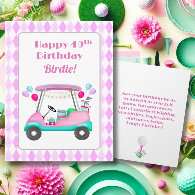 Tarjeta Elegante Fiesta de golf femenino Cart 49 cumpleaño (Subido por el creador)