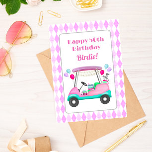 Tarjeta Elegante Fiesta de golf femenino Cart 50 cumpleaño