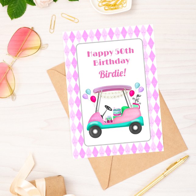 Tarjeta Elegante Fiesta de golf femenino Cart 50 cumpleaño (Subido por el creador)