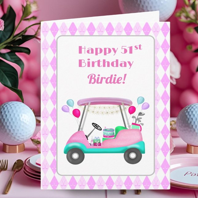 Tarjeta Elegante Fiesta de golf femenino Cart 51º cumpleañ (Subido por el creador)