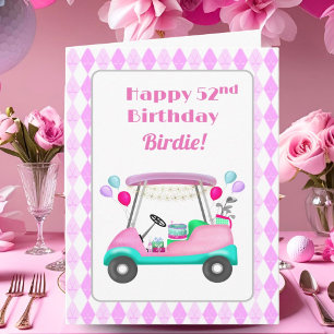 Tarjeta Elegante Fiesta de golf femenino Cart 52º cumpleañ