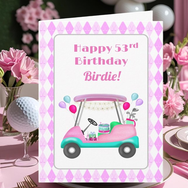 Tarjeta Elegante Fiesta de golf femenino Cart 53 cumpleaño (Subido por el creador)