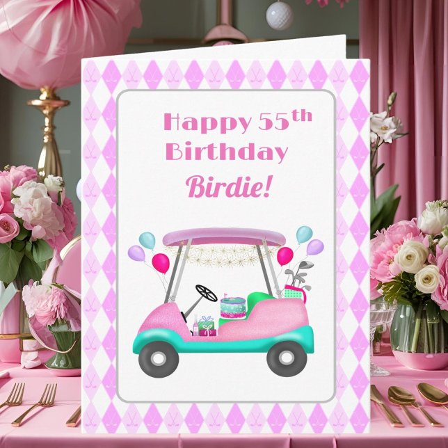 Tarjeta Elegante Fiesta de golf femenino Cart 55th Birthda (Subido por el creador)