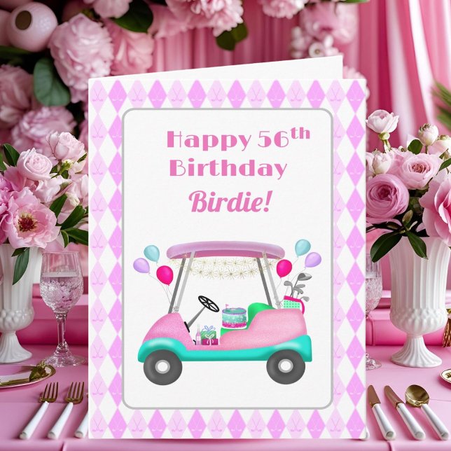 Tarjeta Elegante Fiesta de golf femenino Cart 56º cumpleañ (Subido por el creador)