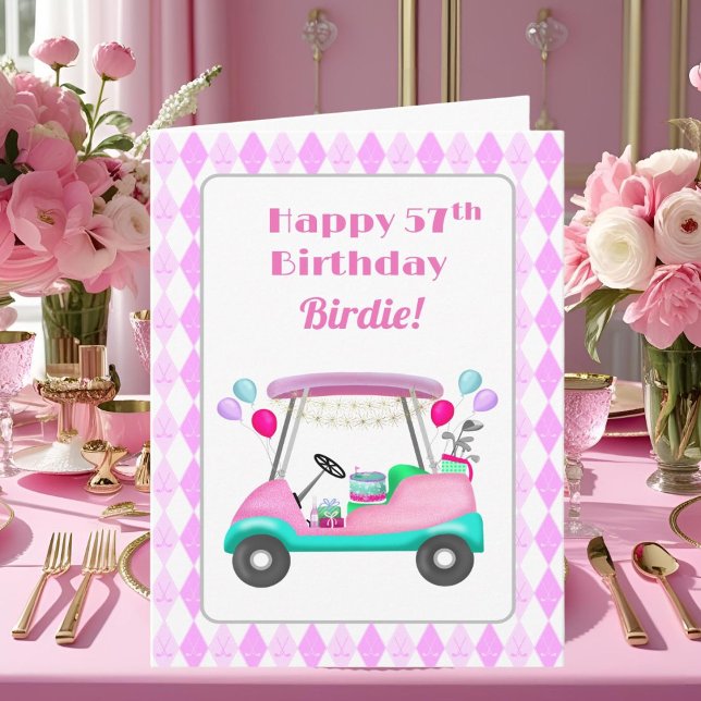 Tarjeta Elegante Fiesta de golf femenino Cart 57 cumpleaño (Subido por el creador)