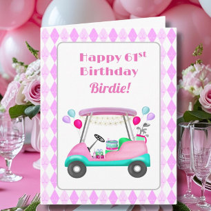 Tarjeta Elegante Fiesta de golf femenino Cart 61º cumpleañ