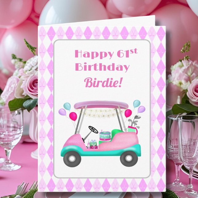 Tarjeta Elegante Fiesta de golf femenino Cart 61º cumpleañ (Subido por el creador)