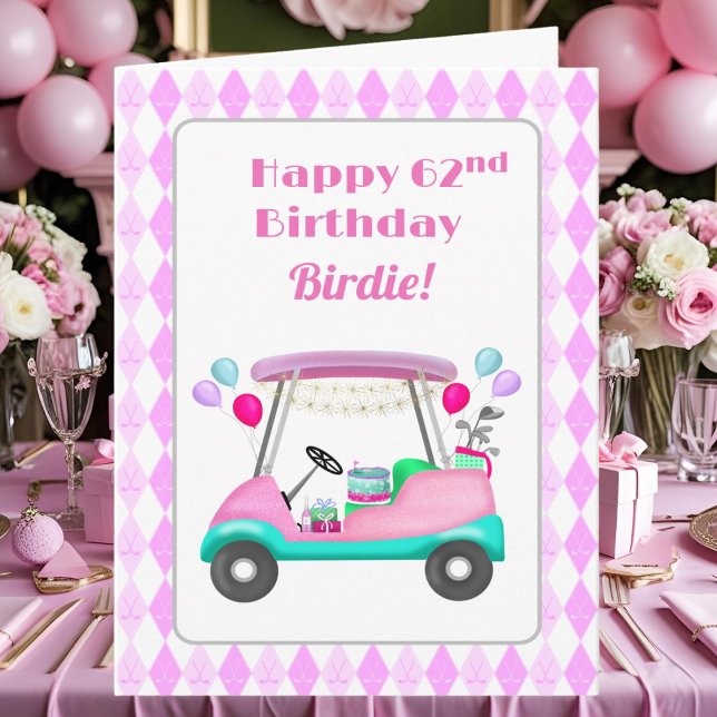 Tarjeta Elegante Fiesta de golf femenino Cart 62º cumpleañ (Subido por el creador)