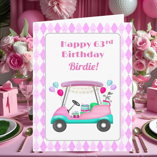 Tarjeta Elegante Fiesta de golf femenino Cart 63 cumpleaño (Subido por el creador)
