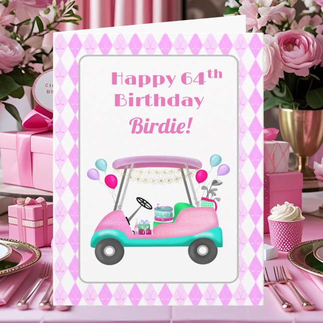 Tarjeta Elegante Fiesta de golf femenino Cart 64 cumpleaño (Subido por el creador)