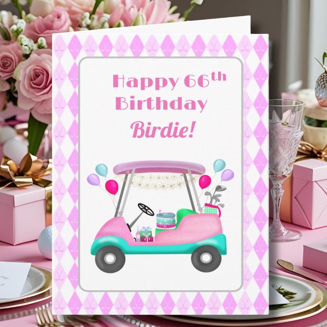 Tarjeta Elegante Fiesta de golf femenino Cart 66th Birthda (Subido por el creador)