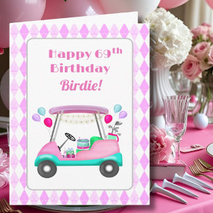 Tarjeta Elegante Fiesta de golf femenino Cart 69 cumpleaño