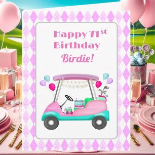 Tarjeta Elegante Fiesta de golf femenino Cart 71º cumpleañ