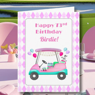 Tarjeta Elegante Fiesta de golf femenino Cart 73 cumpleaño