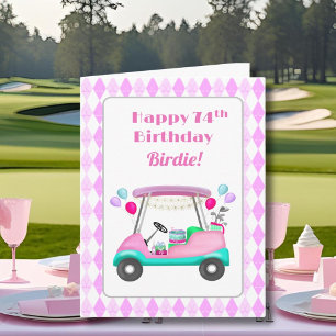 Tarjeta Elegante Fiesta de golf femenino Cart 74 cumpleaño