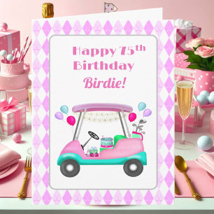 Tarjeta Elegante Fiesta de golf femenino Cart 75 cumpleaño