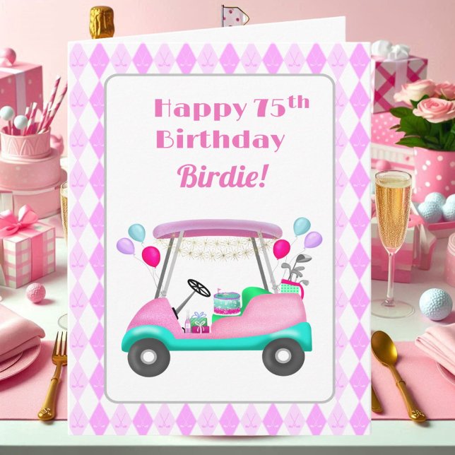 Tarjeta Elegante Fiesta de golf femenino Cart 75 cumpleaño (Subido por el creador)