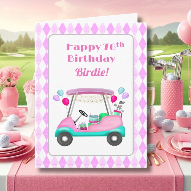 Tarjeta Elegante Fiesta de golf femenino Cart 76º cumpleañ (Subido por el creador)