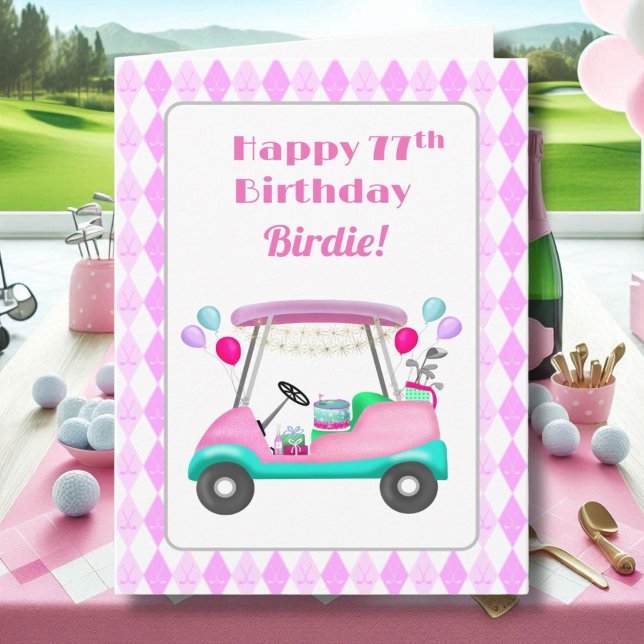 Tarjeta Elegante Fiesta de golf femenino Cart 77 cumpleaño (Subido por el creador)
