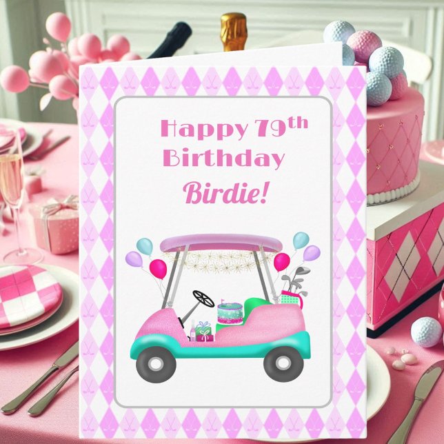 Tarjeta Elegante Fiesta de golf femenino Cart 79 cumpleaño (Subido por el creador)