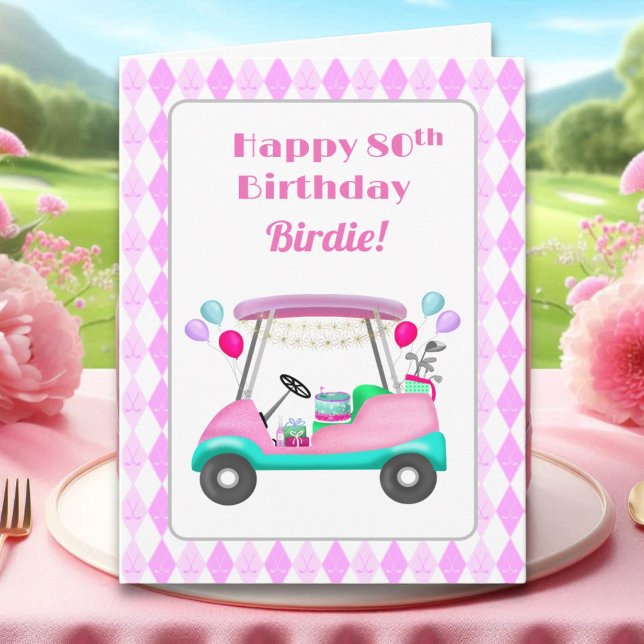 Tarjeta Elegante Fiesta de golf femenino Cart 80 cumpleaño (Subido por el creador)