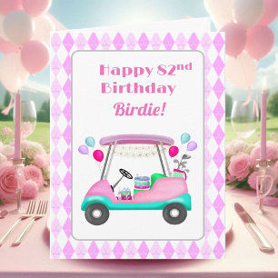 Tarjeta Elegante Fiesta de golf femenino Cart 82º cumpleañ