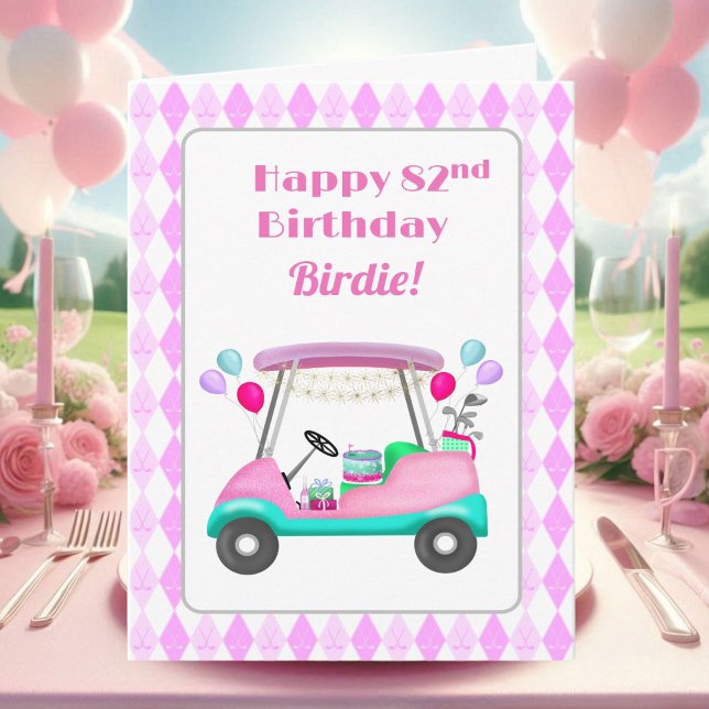 Tarjeta Elegante Fiesta de golf femenino Cart 82º cumpleañ (Subido por el creador)