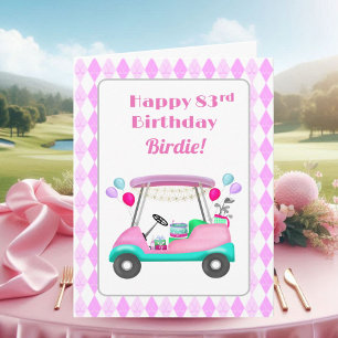 Tarjeta Elegante Fiesta de golf femenino Cart 83 cumpleaño