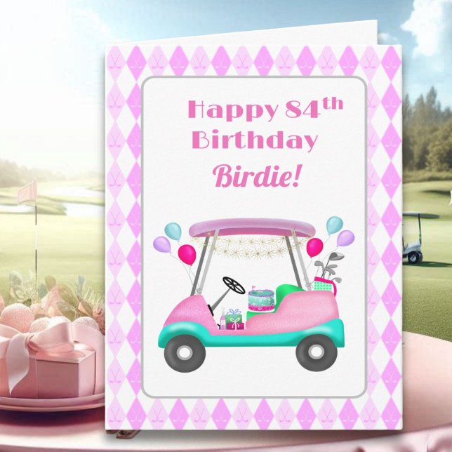 Tarjeta Elegante Fiesta de golf femenino Cart 84th Birthda (Subido por el creador)