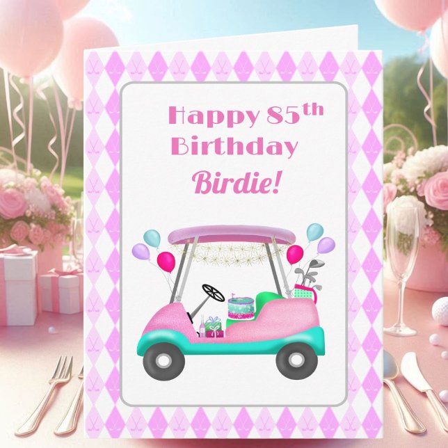 Tarjeta Elegante Fiesta de golf femenino Cart 85 cumpleaño (Subido por el creador)