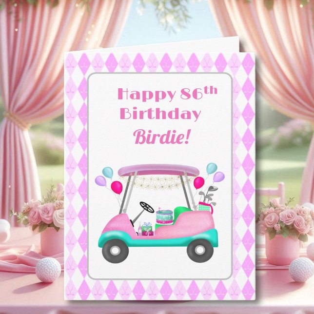 Tarjeta Elegante Fiesta de golf femenino Cart 86th Birthda (Subido por el creador)
