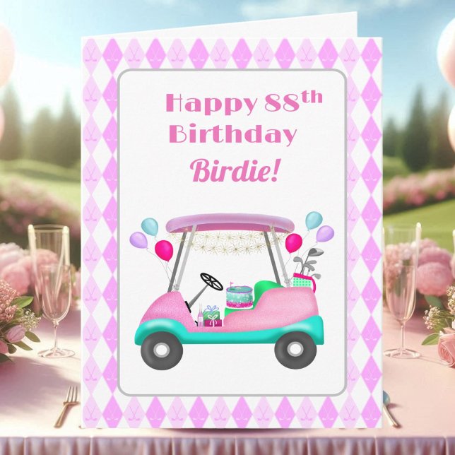 Tarjeta Elegante Fiesta de golf femenino Cart 88th Birthda (Subido por el creador)