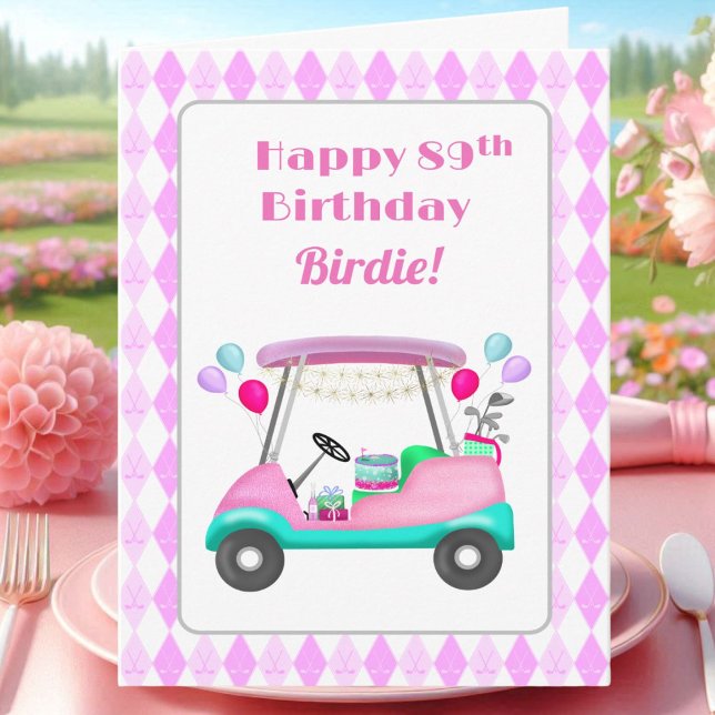 Tarjeta Elegante Fiesta de golf femenino Cart 89th Birthda (Subido por el creador)