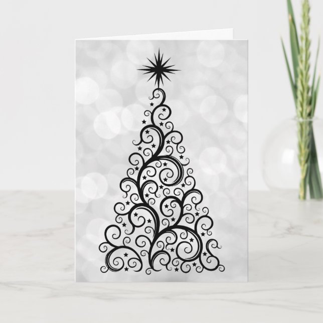 Tarjeta Elegante fiesta moderna del árbol de Navidad blanc (Anverso)