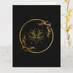 Tarjeta Elegante Flor de Loto de Oro Rico Tradicional Indi