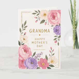 Tarjeta Elegante Floral Abuela Rosa Púrpura Día de la Madr