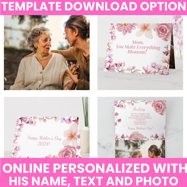 Tarjeta Elegante Floral Acuarela Púrpura y Rosa Recuerdo (Elegant Watercolor Floral Purple and Pink Keepsake Card)