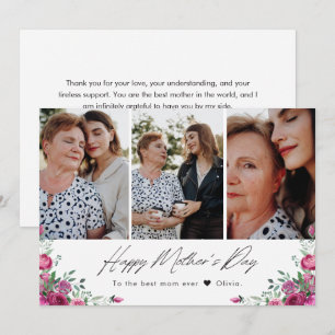 Tarjeta Elegante Floral Acuarela Tres Foto Día de la Madre