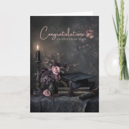 Tarjeta Elegante Floral de Graduación Romántico Oscuro y M