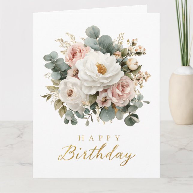 Tarjeta Elegante floral "Feliz cumpleaños" (Anverso)