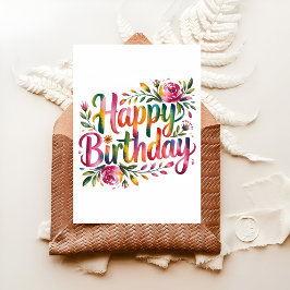 Tarjeta Elegante Floral Feliz en Acuarela