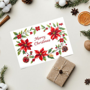 Tarjeta Elegante floral Feliz Navidad con pimientos