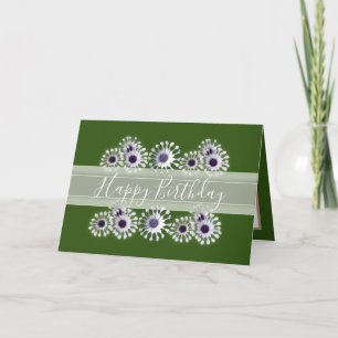 Tarjeta Elegante Floral Flor de Margarita Verde Cumpleaños