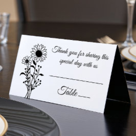 Tarjeta Elegante floral girasoles Boda blanco negro