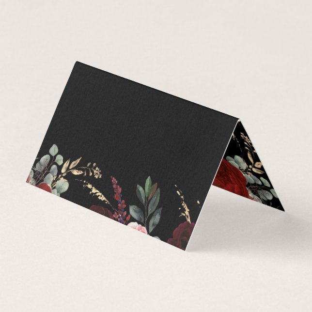 Tarjeta Elegante floral negra y borgoñona roja (Anverso)