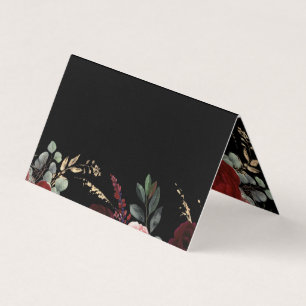 Tarjeta Elegante floral negra y borgoñona roja