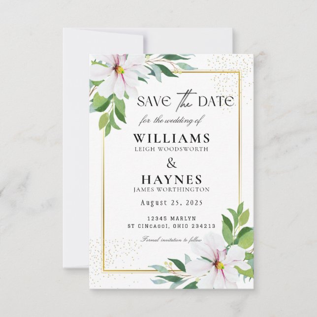 Tarjeta elegante floral para guardar la fecha (Anverso)