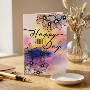 Tarjeta Elegante Floral Pastel Acuarela Día de la Madre