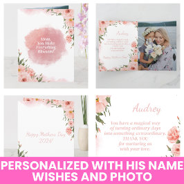 Tarjeta Elegante Floral Rosa de Acuarela Moderna para el D